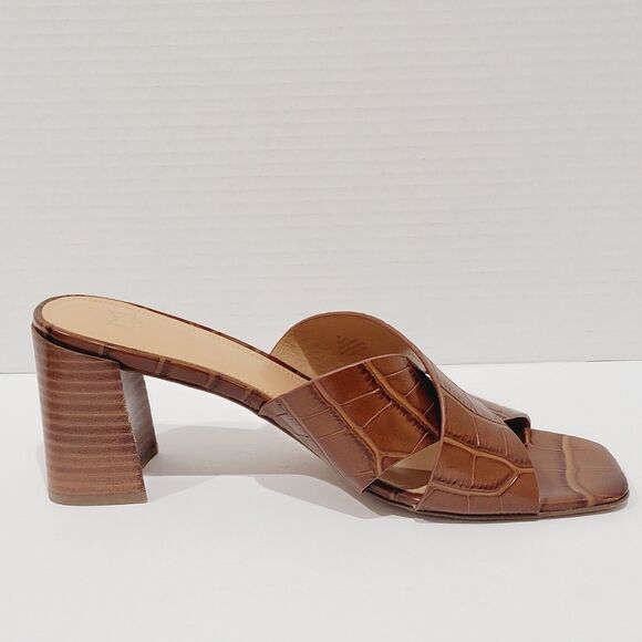 Marc Fisher Saydi Sandals Womens Sz 9 Croc Embossed Brown Square Toe Block Heels - Picture 7 of 15
